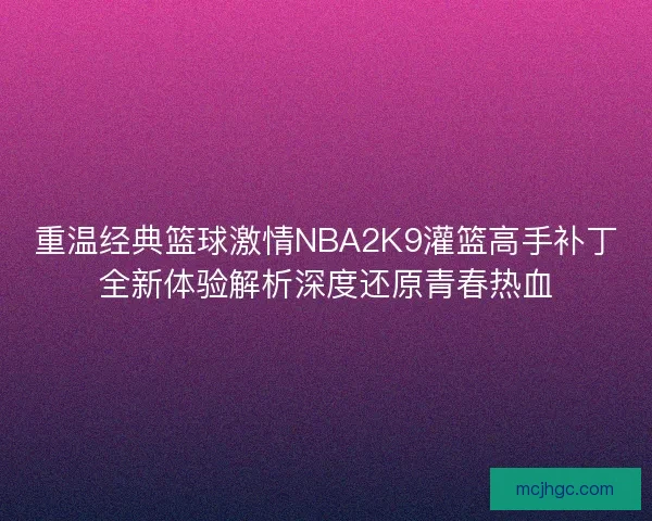 重温经典篮球激情NBA2K9灌篮高手补丁全新体验解析深度还原青春热血